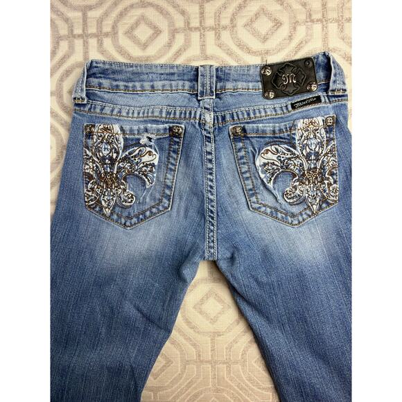 MISS ME Women's Standard Boot Bling Jeweled Jeans Distressed Medium Wash Size 29 - Picture 3 of 10